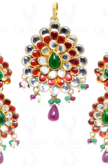 Garnet, Pearl, Ruby & Emerald Gemstone Studded Pacchi Set PP-1003