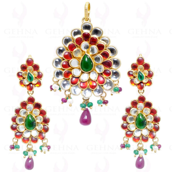 Garnet, Pearl, Ruby & Emerald Gemstone Studded Pacchi Set PP-1003