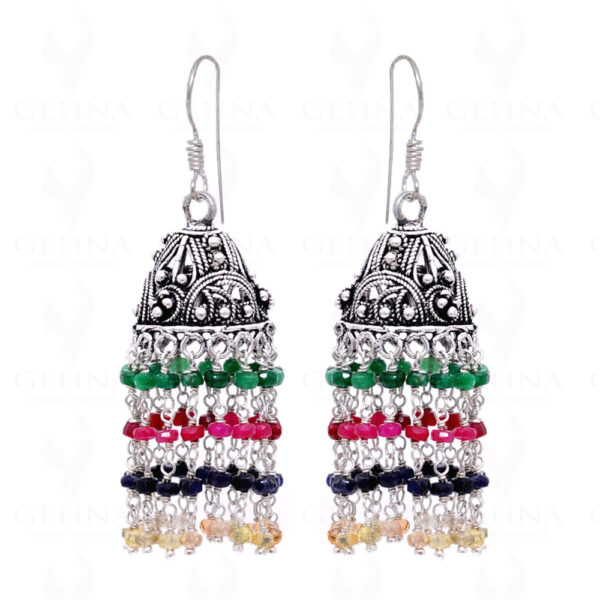 Emerald, Ruby, Blue & Yellow Sapphire Gemstone Bead Earrings GE06-1004