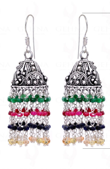 Emerald, Ruby, Blue & Yellow Sapphire Gemstone Bead Earrings GE06-1004
