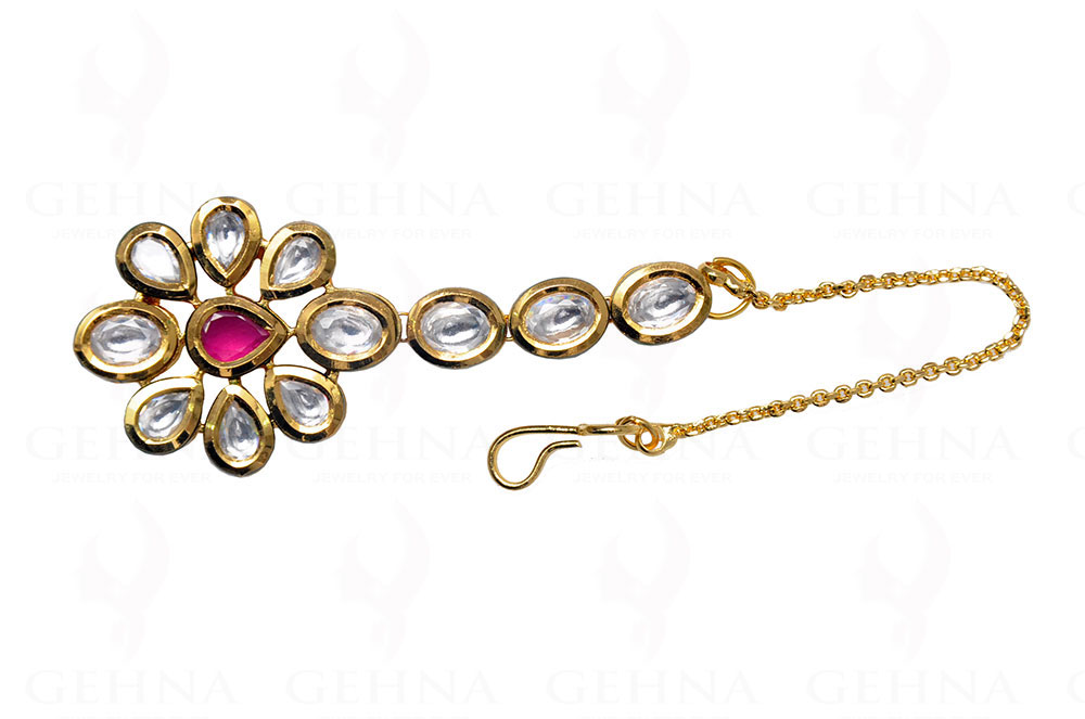 Ruby & Kundan Studded Beautiful Maang Tikka With Chain Wedding Jewelry FT-1005