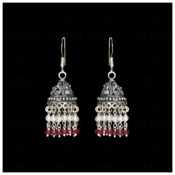 Pearl & Ruby Gemstone Round Bead Earrings GE06-1005