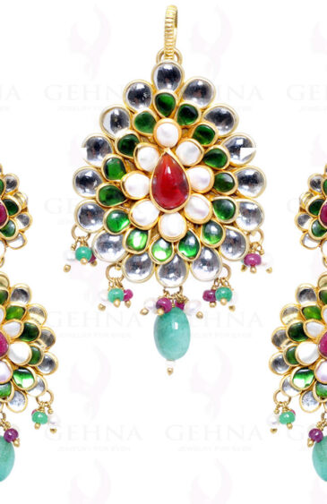 Garnet, Pearl, Kundan & Emerald Gemstone Studded Pacchi Set PP-1005