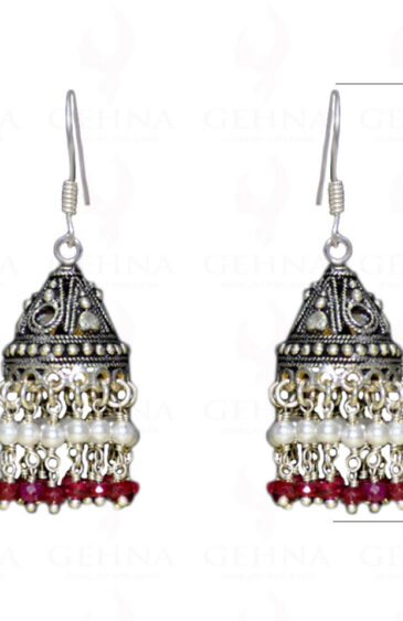 Pearl & Ruby Gemstone Round Bead Earrings GE06-1005