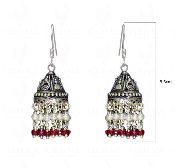 Pearl & Ruby Gemstone Round Bead Earrings GE06-1005