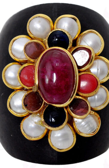 Pearl, Sapphire, Jasper ,Tourmaline & Garnet Pacchi Ring Made In Rose Wood PR-1006