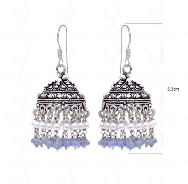 Pearl & Blue Sapphire Gemstone Bead Earrings GE06-1006