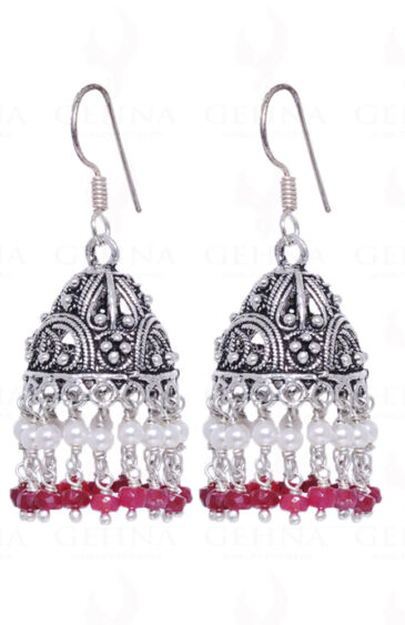 Pearl & Ruby Gemstone Round Bead Earrings GE06-1007