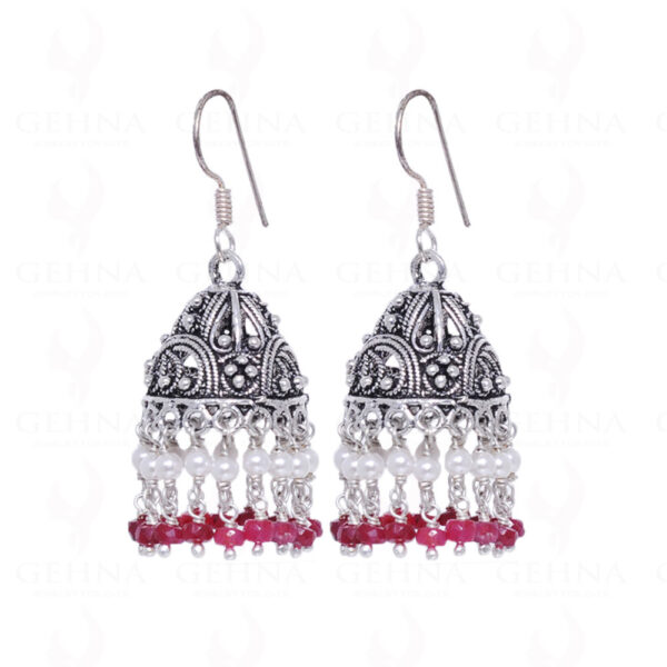 Pearl & Ruby Gemstone Round Bead Earrings GE06-1007