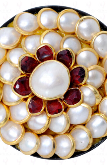 Pearl & Garnet Colour Stone Pacchi Ring Made In Rose Wood PR-1007