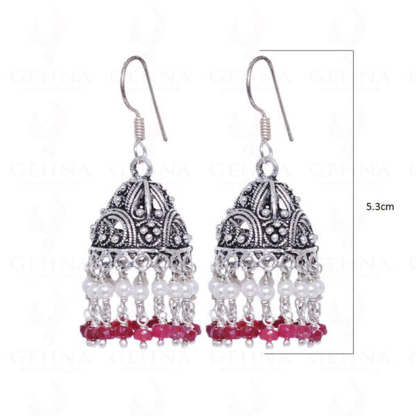 Pearl & Ruby Gemstone Round Bead Earrings GE06-1007