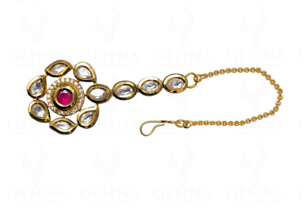 Ruby & Kundan Studded Beautiful Maang Tikka With Chain Wedding Jewelry FT-1009