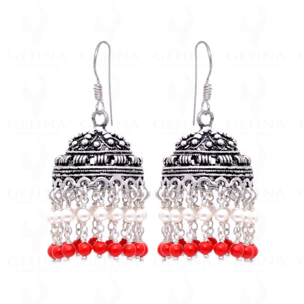 Pearl & Coral Gemstone Round Bead Earrings GE06-1009
