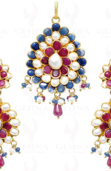 Pearl, Blue Sapphire, Ruby Gemstone Studded Pacchi Set PP-1009