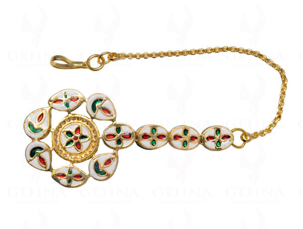 Ruby & Kundan Studded Beautiful Maang Tikka With Chain Wedding Jewelry FT-1009