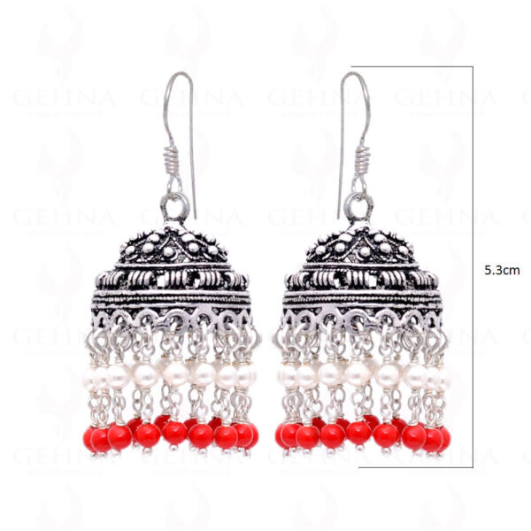 Pearl & Coral Gemstone Round Bead Earrings GE06-1009