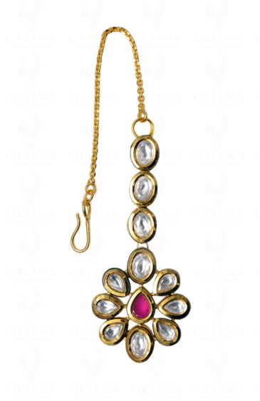 Ruby & Kundan Studded Beautiful Maang Tikka With Chain Wedding Jewelry FT-1011
