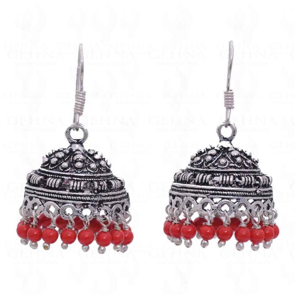 Coral Gemstone Round Bead Earrings GE06-1011