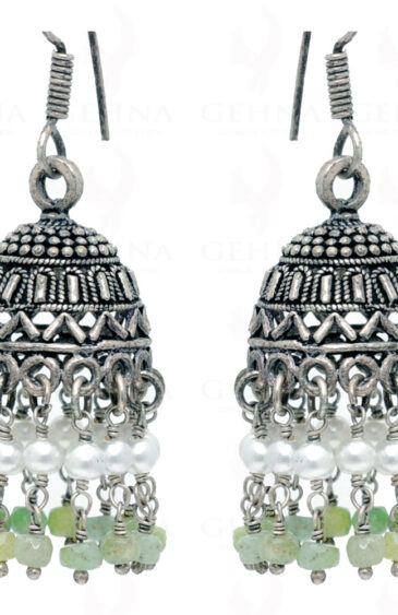 Pearl & Emerald Gemstone Round Bead Earrings GE06-1012
