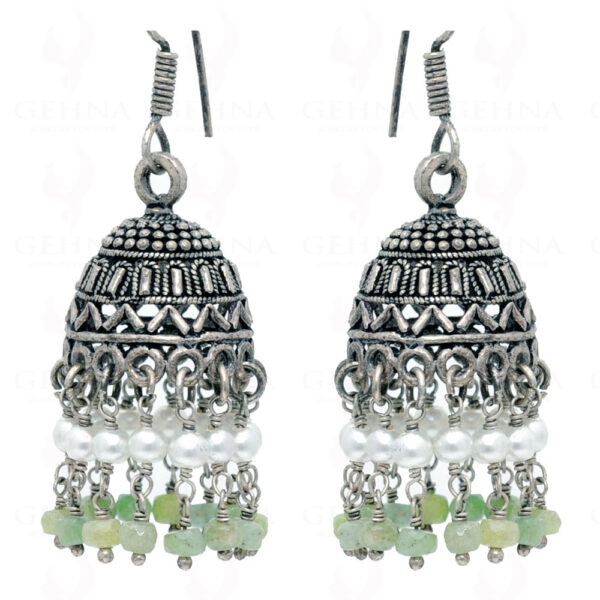 Pearl & Emerald Gemstone Round Bead Earrings GE06-1012