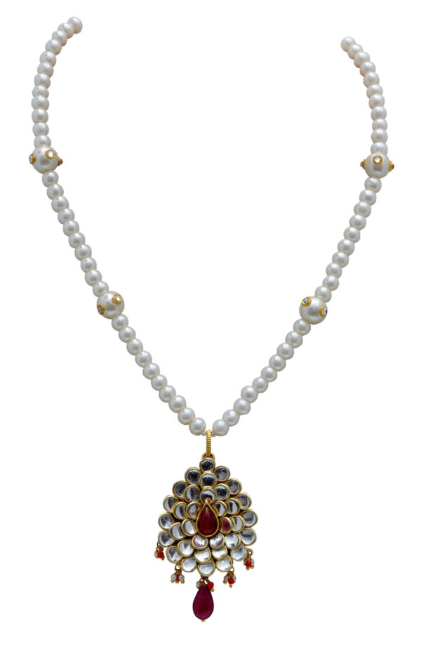Pearl, Ruby & Cubic Zirconia Studded Pacchi Necklace - PN-1012