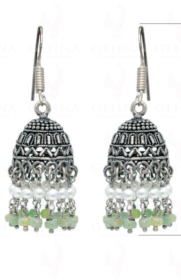 Pearl & Emerald Gemstone Round Bead Earrings GE06-1012