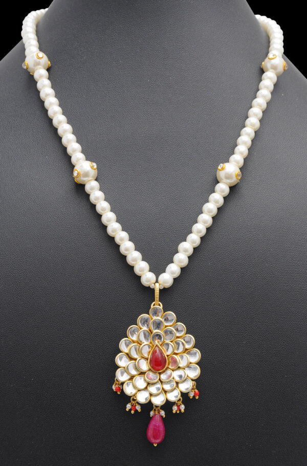 Pearl, Ruby & Cubic Zirconia Studded Pacchi Necklace - PN-1012