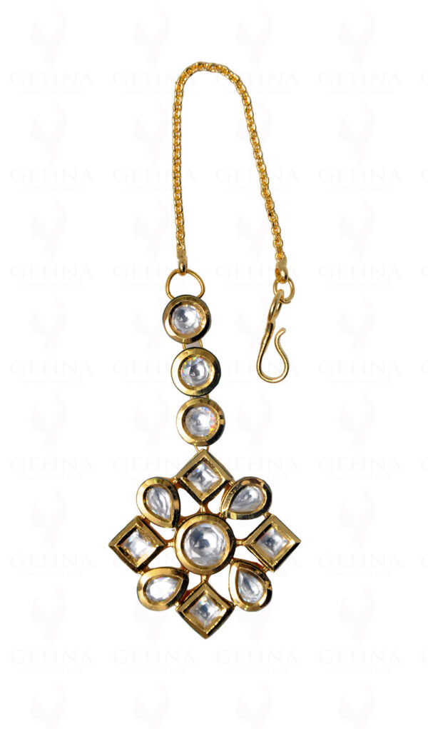 Kundan Studded Beautiful Maang Tikka With Chain Wedding Jewelry FT-1013