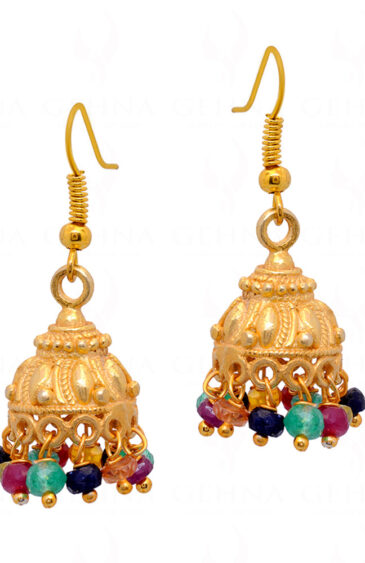 Emerald, Ruby & Blue Sapphire Gemstone Bead Earrings GE06-1013
