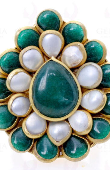 Pearl & Emerald Colour Stone Pacchi Ring PR-1013