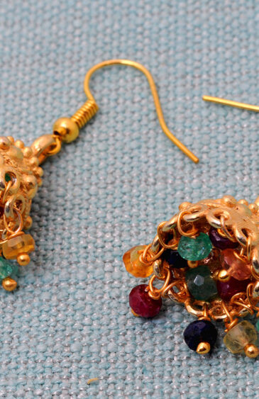 Emerald, Ruby & Blue Sapphire Gemstone Bead Earrings GE06-1013
