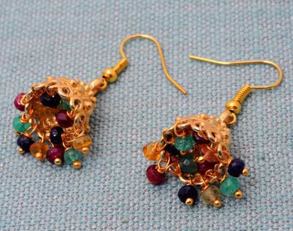 Emerald, Ruby & Blue Sapphire Gemstone Bead Earrings GE06-1013