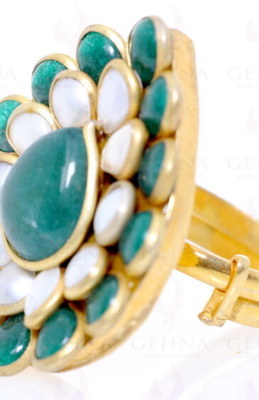 Pearl & Emerald Colour Stone Pacchi Ring PR-1013