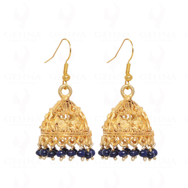 Blue Sapphire Round Bead Earrings With Yellow Gold Rhodium GE06-1014