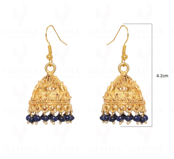 Blue Sapphire Round Bead Earrings With Yellow Gold Rhodium GE06-1014