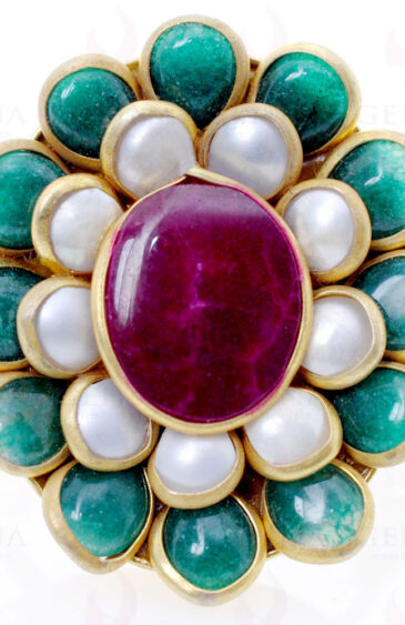 Pearl , Ruby & Emerald Colour Stone Pacchi Ring PR-1015