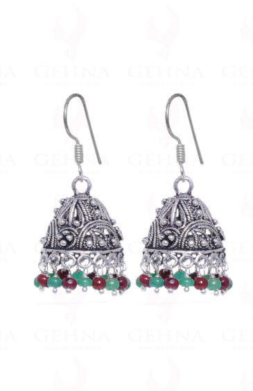Ruby & Emerald Gemstone Round Bead Earrings GE06-1017