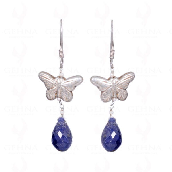 Blue Sapphire Gemstone Faceted Bead Earrings With Butterfly Shape Bead GE06-1018