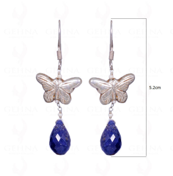 Blue Sapphire Gemstone Faceted Bead Earrings With Butterfly Shape Bead GE06-1018