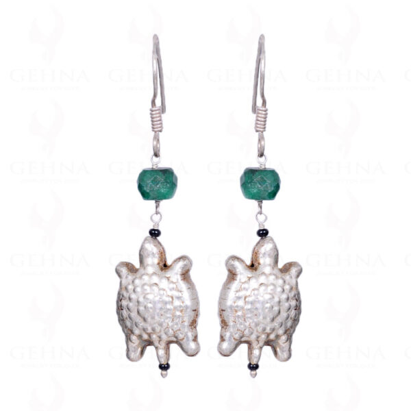 Emerald Gemstone Faceted Bead Earrings With Elements GE06-1019