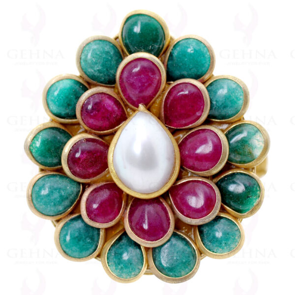 Beauteous Pacchi Ring Made In Pearl , Ruby & Emerald Colour Stone PR-1021