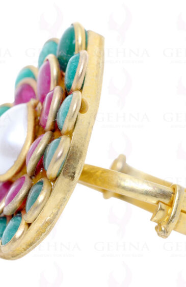 Beauteous Pacchi Ring Made In Pearl , Ruby & Emerald Colour Stone PR-1021