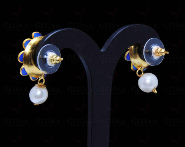Pear & Lapis Color Stone Studded Pendant & Earring Set - PN-1021