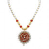 Pearl & Coral Color Stone Studded Pendant & Earring Set  - PN-1022