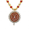 Pearl & Coral Color Stone Studded Pendant & Earring Set  - PN-1022
