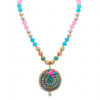 Pearl Turquoise & Rose Quartz Color Stone Studded Pendant & Earring Set - PN-1023