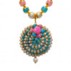 Pearl Turquoise & Rose Quartz Color Stone Studded Pendant & Earring Set - PN-1023