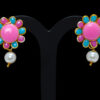 Pearl Turquoise & Rose Quartz Color Stone Studded Pendant & Earring Set - PN-1023