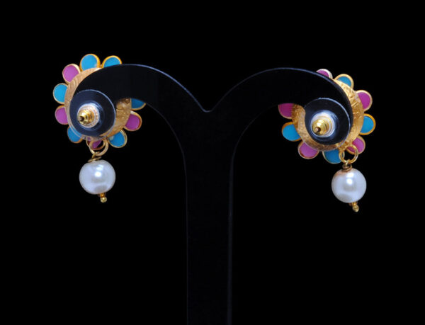 Pearl Turquoise & Rose Quartz Color Stone Studded Pendant & Earring Set - PN-1023