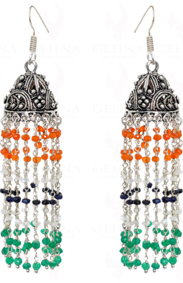 Emerald Sapphire & Carnelian Gemstone Bead Jhumki Style Earrings GE06-1024